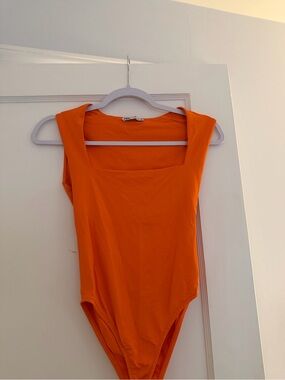 Zara Bright Orange Square Neck Bodysuit